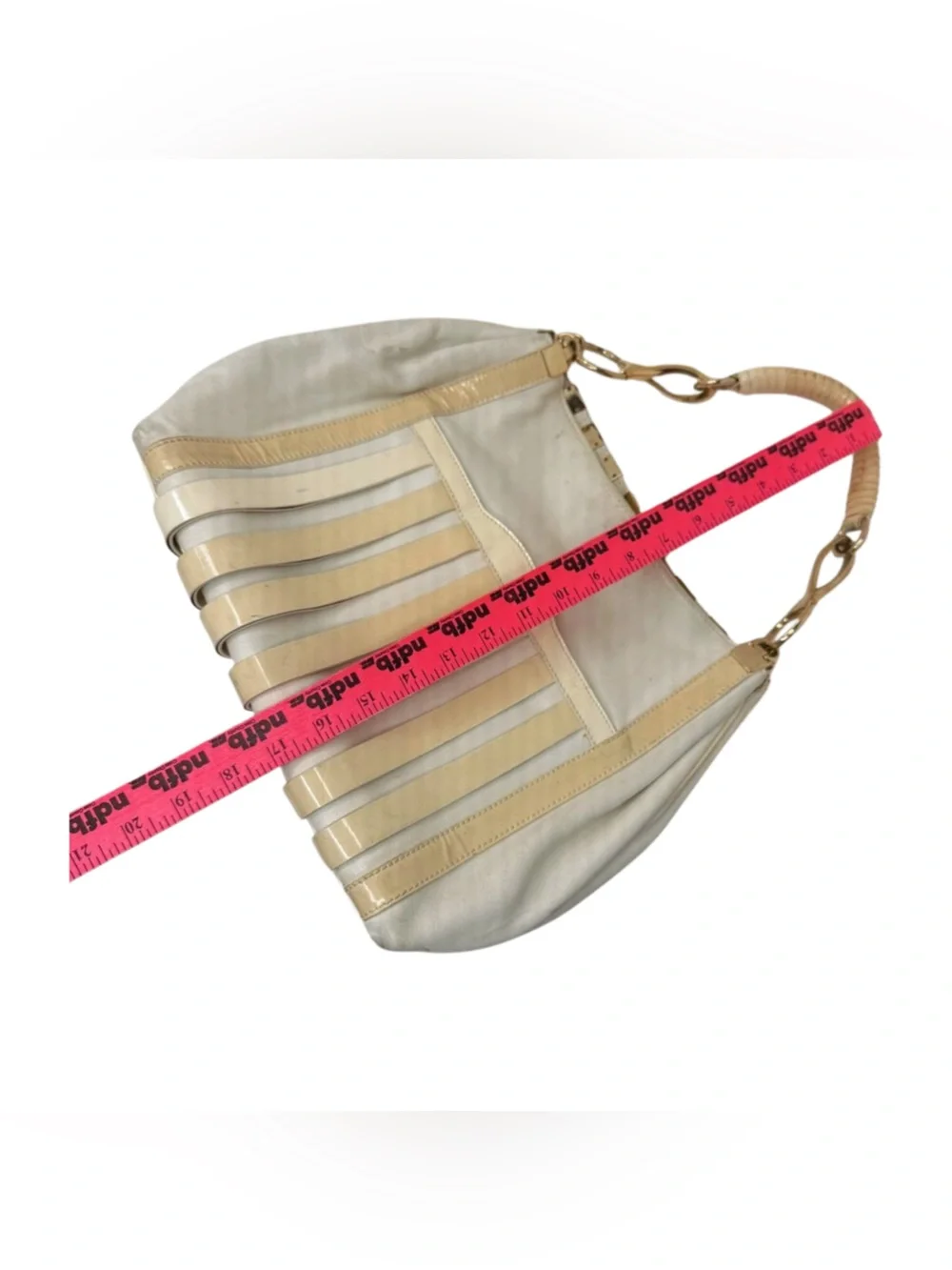 Versace Vintage Cream & Beige Leather Hobo Bag with Gold Hardware